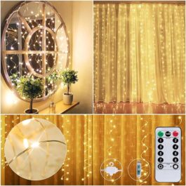 Curtain String Lights for Bedroom – 198 LED Window Light with Remote and Hooks, Twinkle Fairy Lights with 8 Lighting Modes, USB Hanging Lights for Wedding Party Home Garden Indoor Decorations