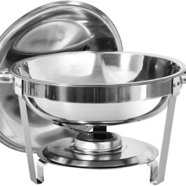 PRIJESSE 5 Qt Chafing Dish Buffet Set, Stainless Steel Round Chafers and Buffet Warmers Sets with Food and Water Trays for Catering (4 Pack)