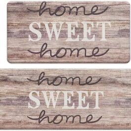 ROSMARUS Sweet Home Kitchen Rug Set 2 Pieces, Cushioned Anti-Fatigue Kitchen Floor Mats Waterproof Easy to Clean Comfort Standing Kitchen Mat Set (Gray)